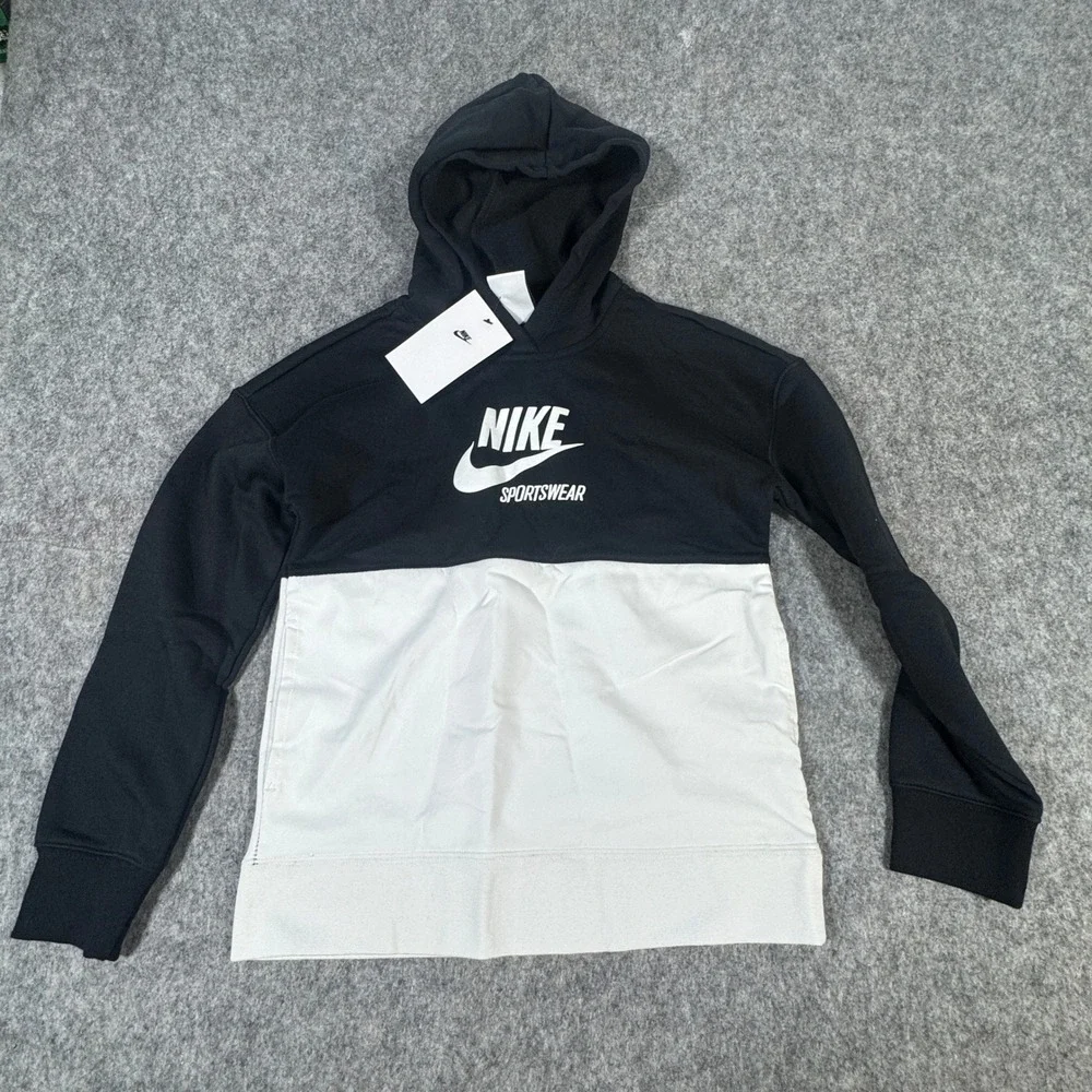 Nike Sportswear Girls Colorblock Hoodie Black White DD7360-010 Small NWT